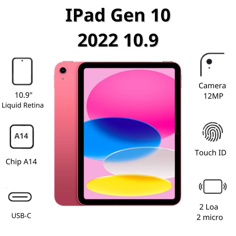 Máy tính bảng Apple IPad Gen 10 2022 10.9 Cellular MQ6M3ZA/A (64GB/ Pink)