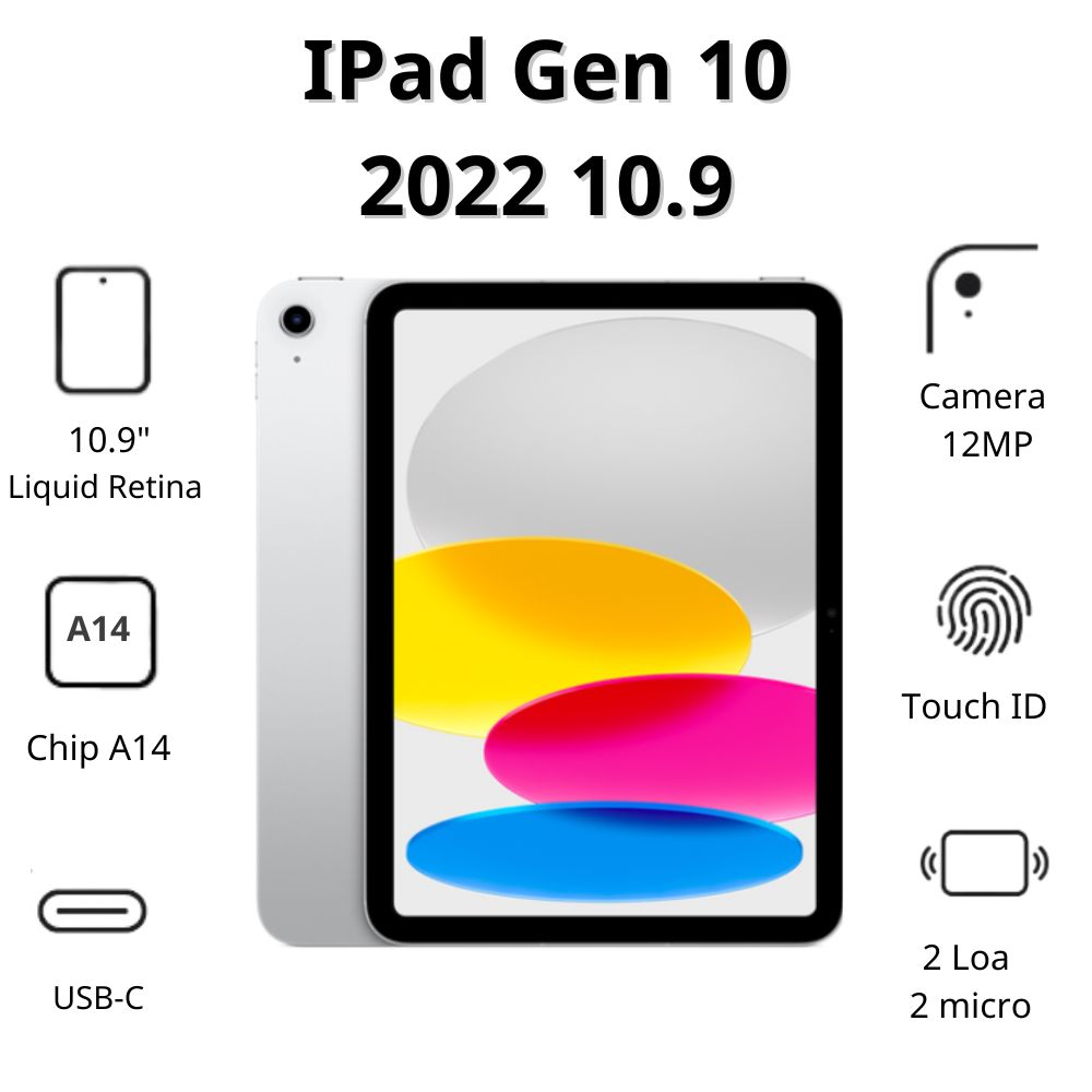 Máy tính bảng Apple IPad Gen 10 2022 10.9 Cellular MQ6J3ZA/A (64GB/ Silver)