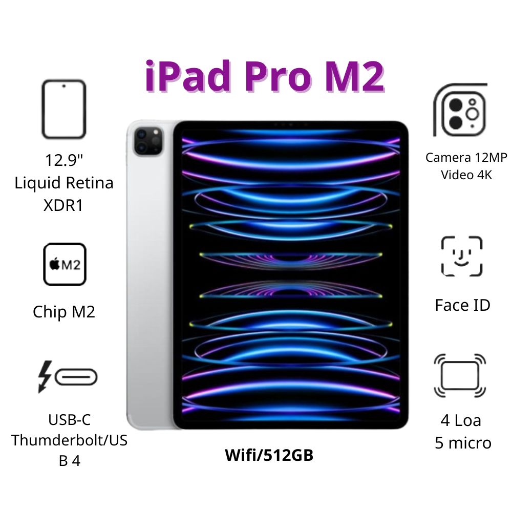 Máy tính bảng Apple IPad Pro 12.9 M2 Wifi (512Gb/ Silver/ MNXV3ZA/A)