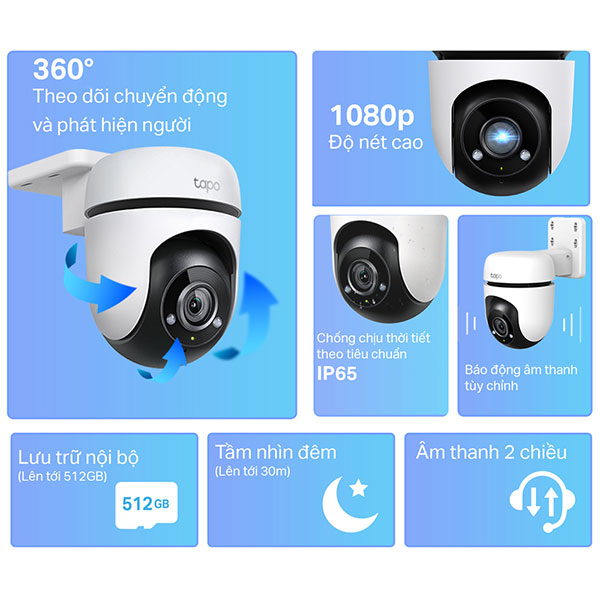 Camera ip wifi ngoài trời TP-Link Tapo C500 (1080P 2MP/ Quay quét)