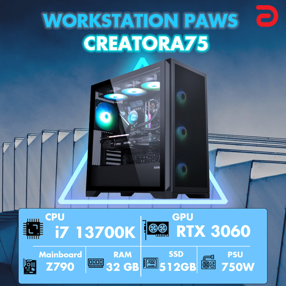 Máy trạm Workstation PAWS CREATOR I7/Z790/32G/512G/RTX3060 (Intel Raptor Lake Core i7 13700K 3.6Ghz-25Mb/ 512GB/ RTX 3060 12Gb GDDR6/ DOS)