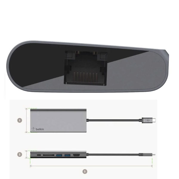 Bộ chuyển Belkin USB Type C sang HDMI, USB-C, USB3.0, Lan Gigabit và thẻ SD