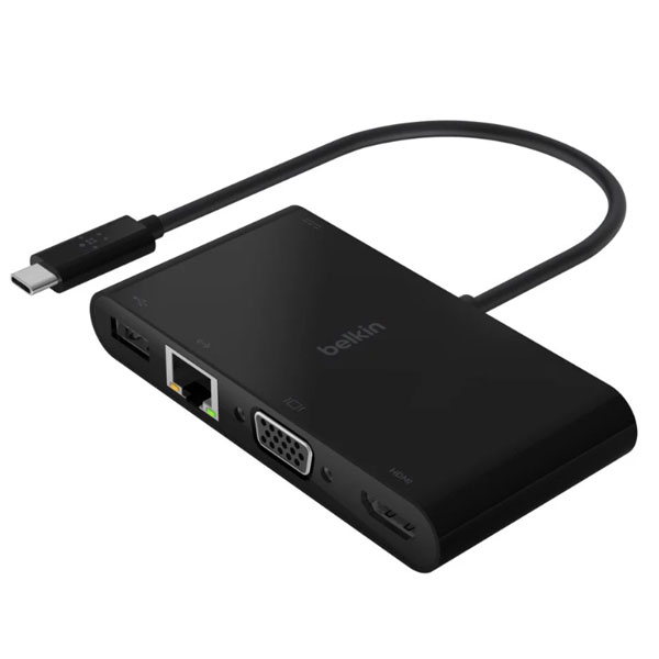 Bộ chuyển Belkin USB Type C sang HDMI, VGA, USB3.0, Lan Gigabit (Màu đen)