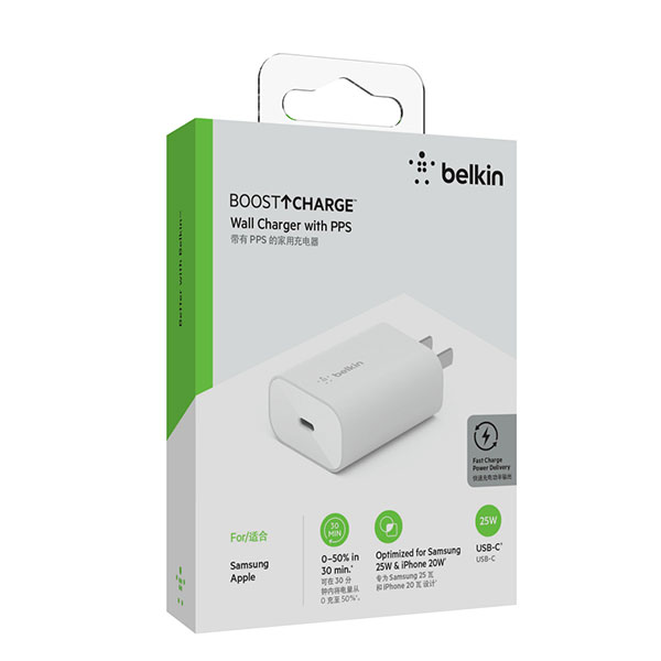 Củ sạc Belkin sạc nhanh 25W chuẩn USB-C PD 3.0 PPS (Màu trắng)