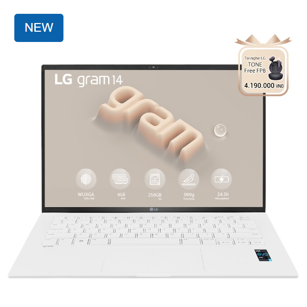 Laptop LG Gram 2023 14ZD90R-G.AX51A5 (Core i5 1340P/ 8GB/ 256GB SSD/ Intel Iris Xe Graphics/ 14.0inch WUXGA/ NoOS/ White)