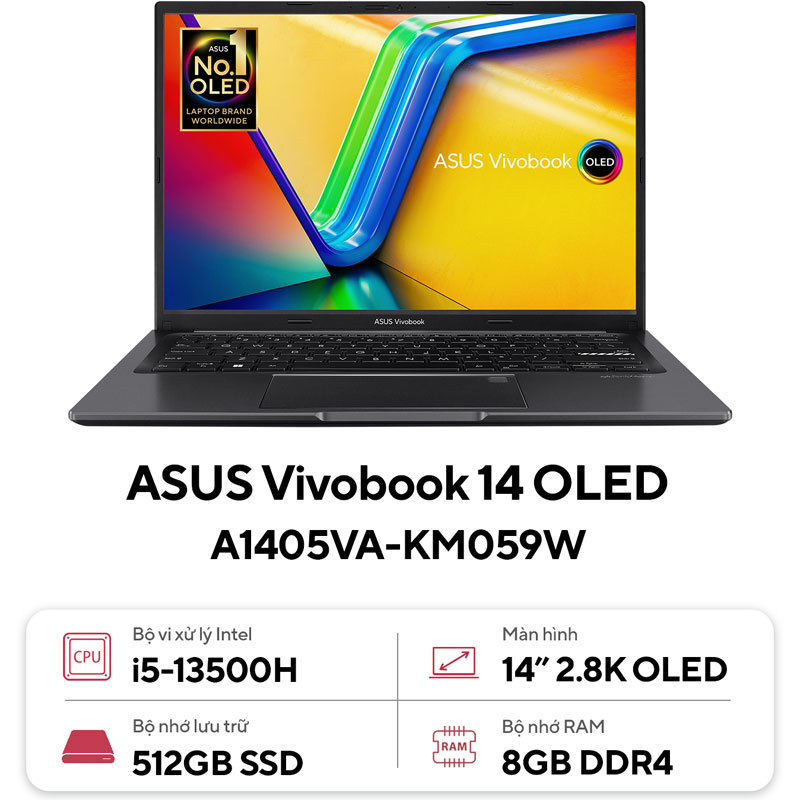 Laptop Asus Vivobook A1405VA-KM059W (i5 13500H/ 8GB/ 512GB SSD/14 inch 2.8K/Win11/ Black)