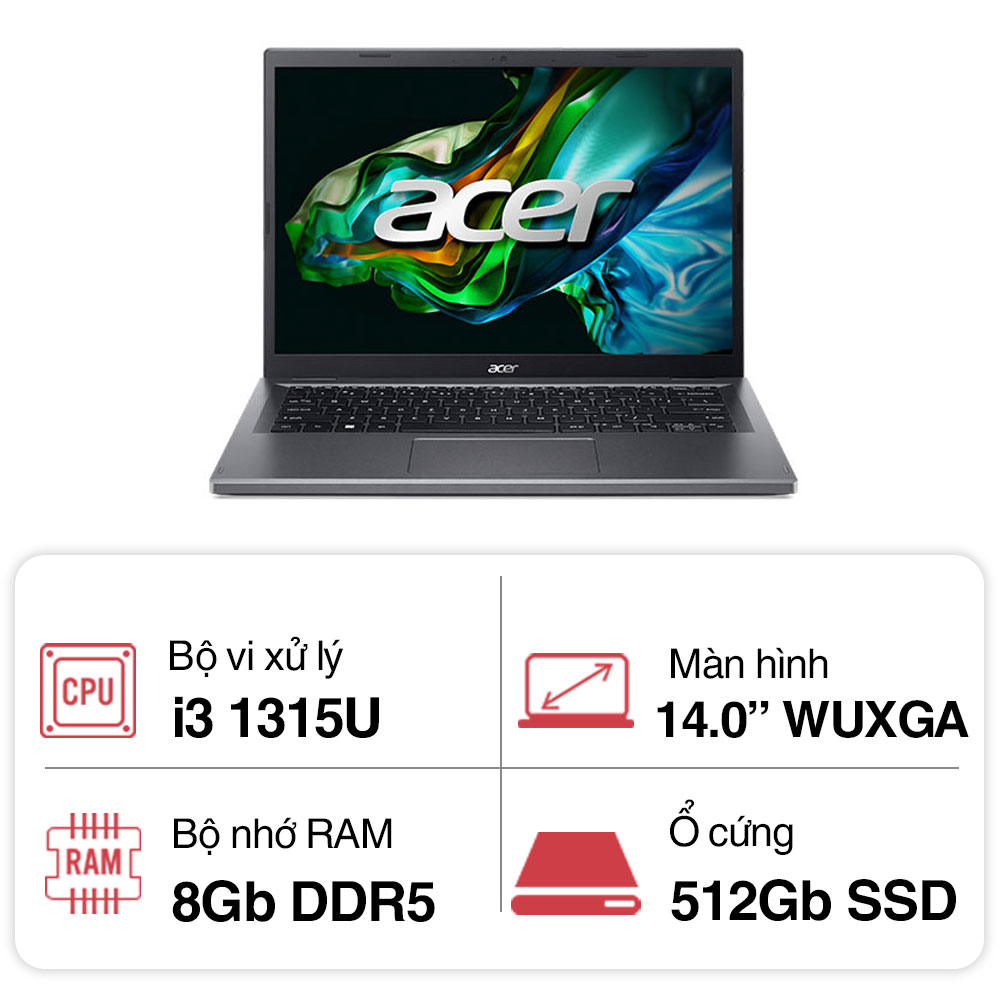 Laptop Acer Aspire A514 56P 35X7 (I3 1315U/ 8GB/ 512GB SSD/ 14 inch WUXGA/ Win11/ Gray/ 1Y)