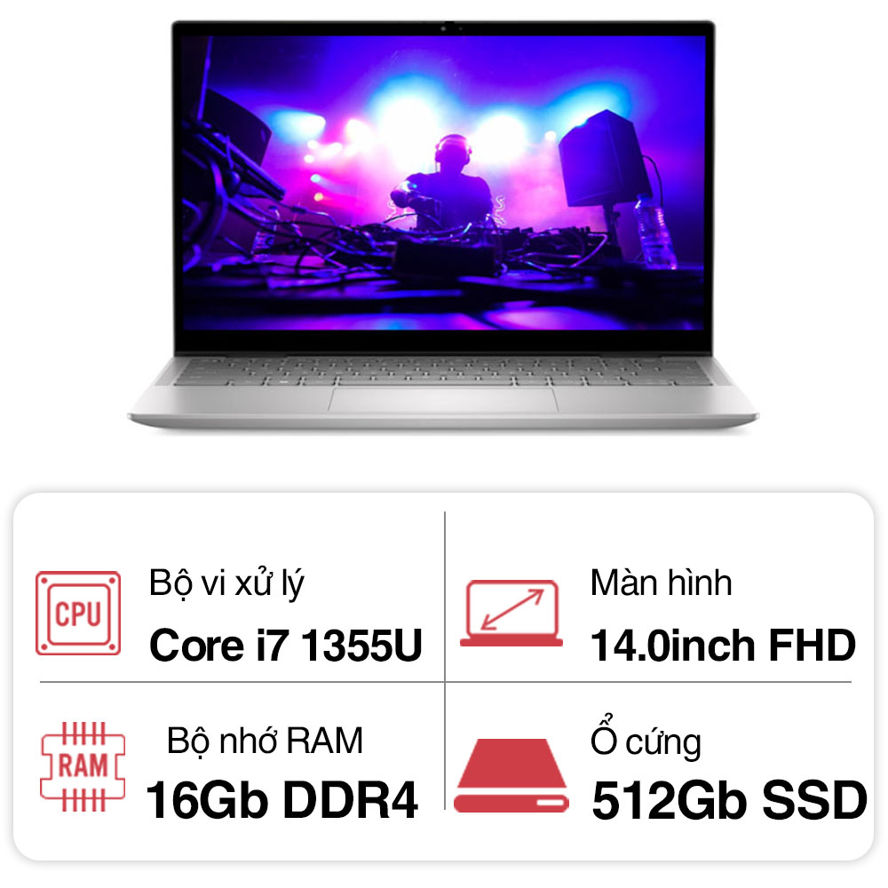 Laptop Dell Inspiron T7430 I7U165W11SLU (i7 1355U/ 16GB/ 512GB SSD/14 inch FHD+ Touch/Win 11/ Office/ Titan Grey/ Vỏ nhôm/ Pen/ 1Y)
