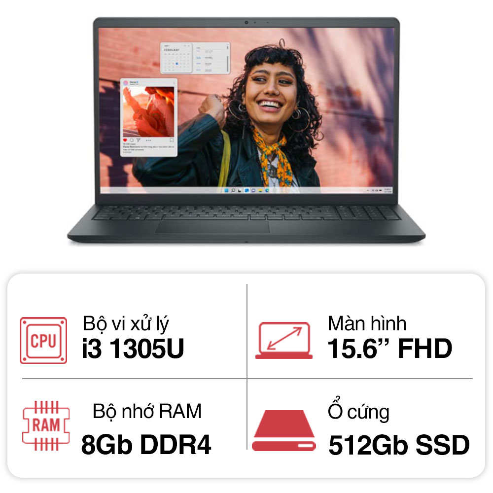 Laptop Dell Inspiron 3530 i3U085W11BLU (i3 1305U/ 8GB/ 512GB SSD/ 15.6 inch FHD/ Win 11/ Office/ Black/ 1Y)