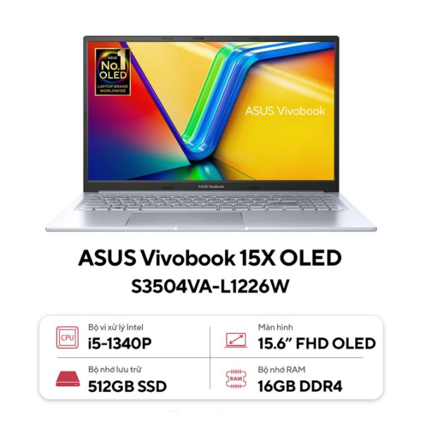 Laptop Asus Vivobook 15X OLED S3504VA-L1226W (i5 1340P/ 16GB/ 512GB SSD/15.6 inch FHD OLED/Win11/ Bạc/ Vỏ nhôm)
