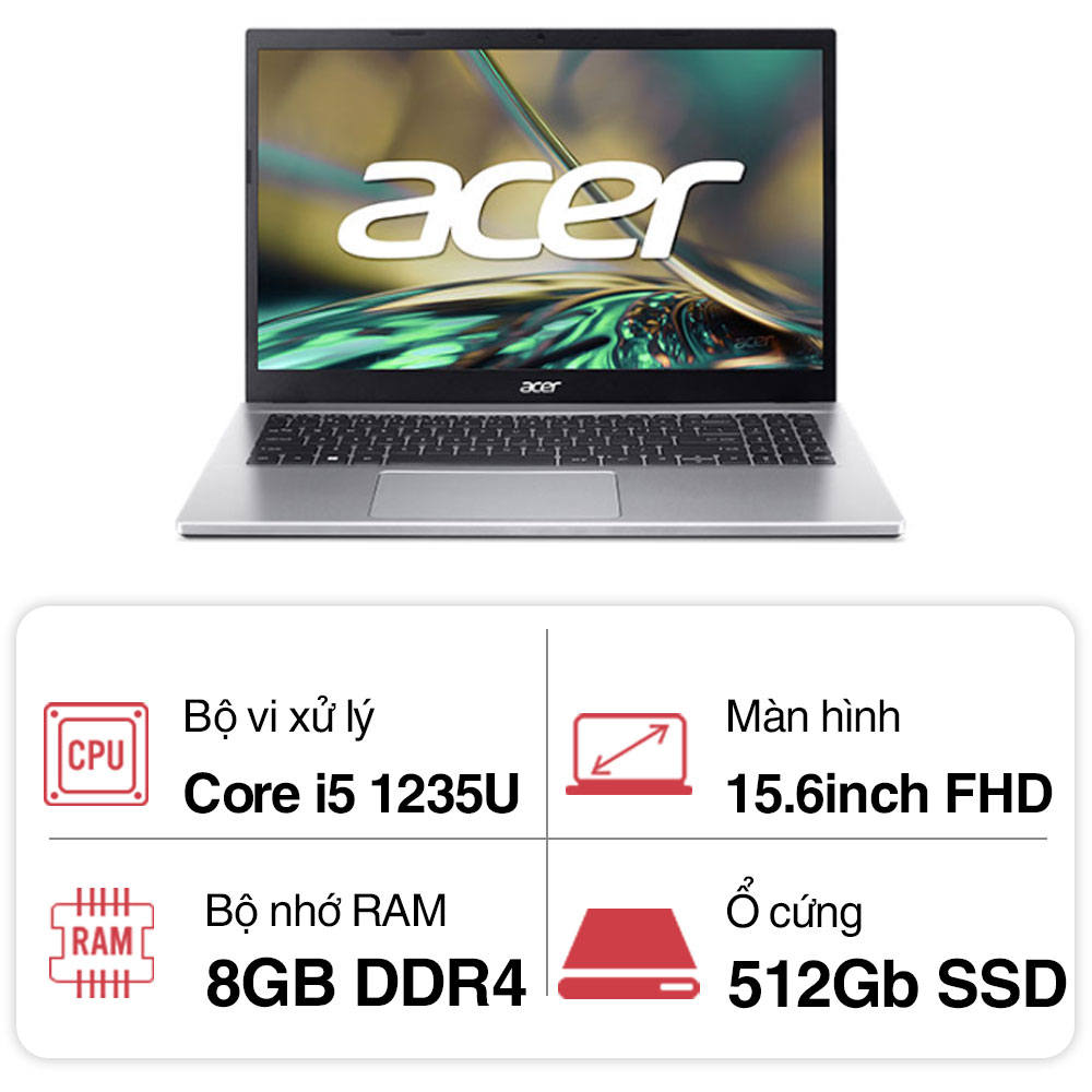 Laptop Acer Aspire A315 59 51X8 NX.K6TSV.00F (i5 1235U/ 8GB/ 512GB SSD/15.6 inch FHD/Win11/ Silver/1Y)