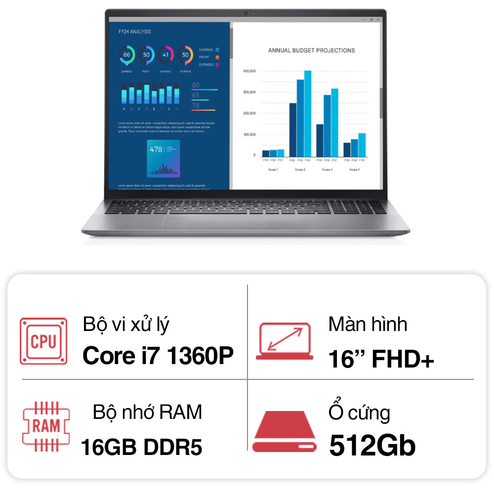 Laptop Dell Vostro 5630 THT7N (i7 1360P/ 16GB/ 512GB SSD/ RTX 2050 4GB/ 16.1 inch FHD+/Win 11/ Office/ Grey/ Vỏ nhôm/1Y)
