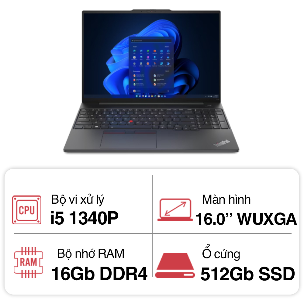 Laptop Lenovo ThinkPad E16 GEN 1 (i5 1340P/ 16GB/ 512GB SSD/16 inch WUXGA/Win11/ Black/ Vỏ nhôm/2Y)