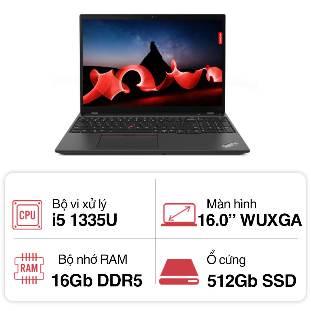 Laptop Lenovo ThinkPad T16 G2 21HH003NVA (i5 1335U/ 16GB/ 512GB SSD/16 inch WUXGA/NoOS/ Black/ Carbon/3Y)