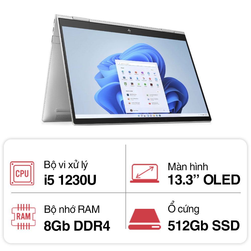 Laptop HP Envy X360 13-bf0114TU 7C0P0PA (i5 1230U/ 8GB/ 512GB SSD/13.3 inch OLED Touch/Win11/ Silver/ Vỏ nhôm/ Pen)