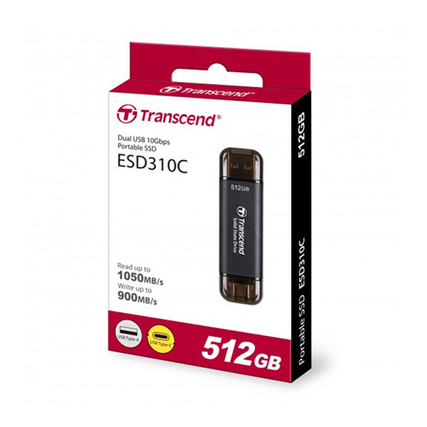 Ổ cứng di động SSD Transcend 512Gb TS512GESD310C (Type-C và USB3.2/ 1050MB/s/ 900MB/s/ Đen)
