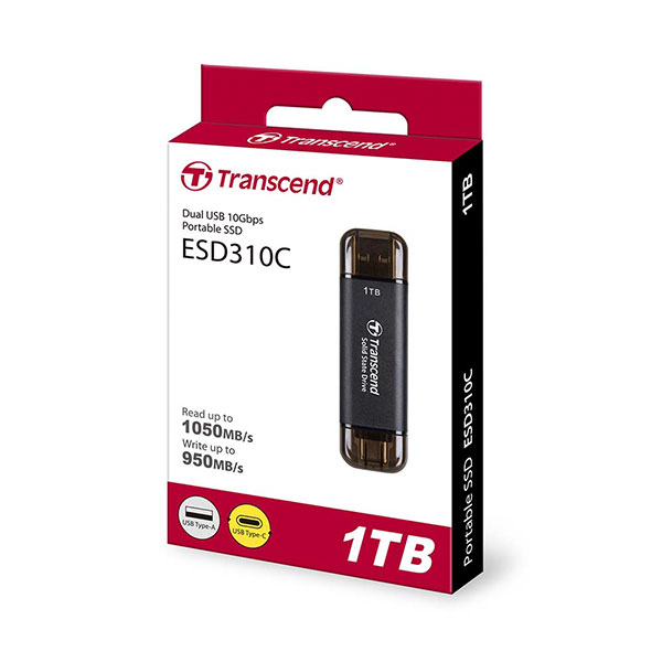Ổ cứng di động SSD Transcend 1Tb TS1TESD310C (Type-C và USB3.2/ 1050Mb/s/ 950Mb/s/ Đen)