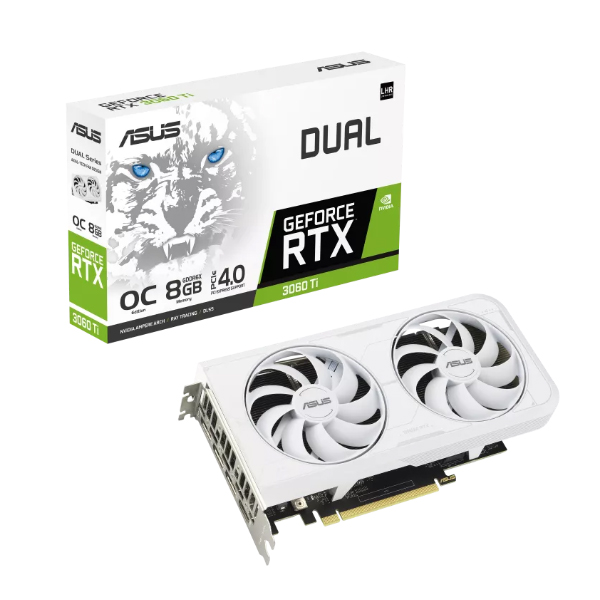 Cạc màn hình Asus Dual GeForce RTX 3060 Ti White OC Edition 8GB GDDR6X (Geforce RTX 3060TI/ 8GB/ GDDR6X/ 256 bit)