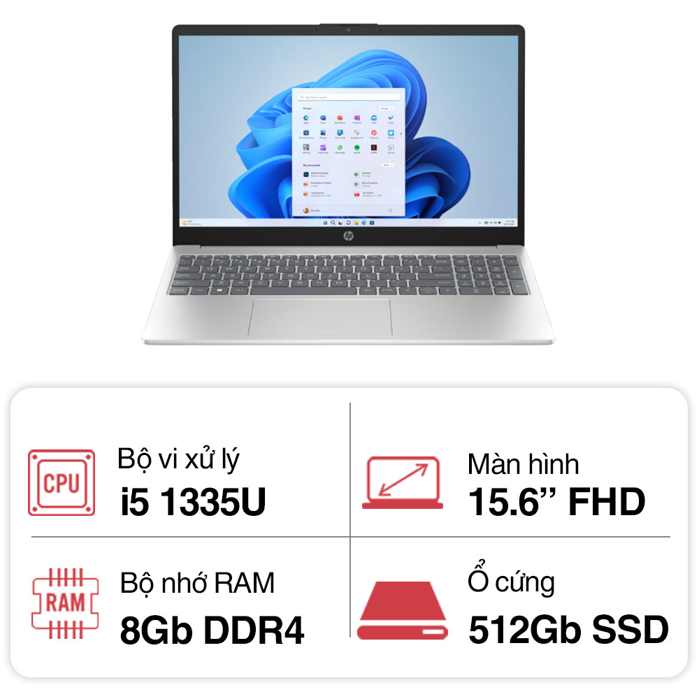 Laptop HP 15 fd0081TU 8D734PA (i5 1335U/ 8GB/ 512GB SSD/15.6 inch FHD/Win11/ Bạc)