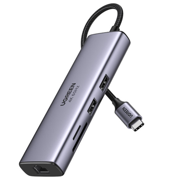 Bộ chuyển đổi Ugreen 60515 USB Type-C sang HDMI, Lan, USB, SD, PD