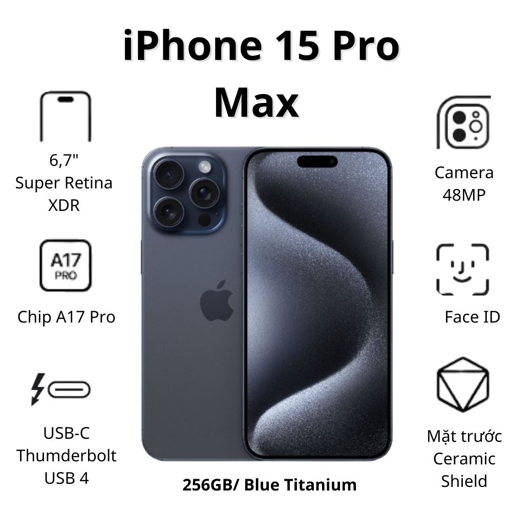 Điện thoại Apple iPhone 15 Pro Max (8Gb/ 256GB/ Blue Titanium)