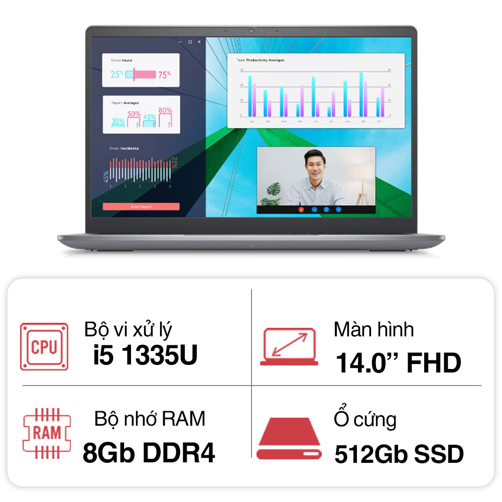 Laptop Dell Vostro 3430 60YGM (i5 1335U/ 8GB/ 512GB SSD/ MX550 2GB/ 14 inch FHD/ Win 11/ Office/ 1Y)