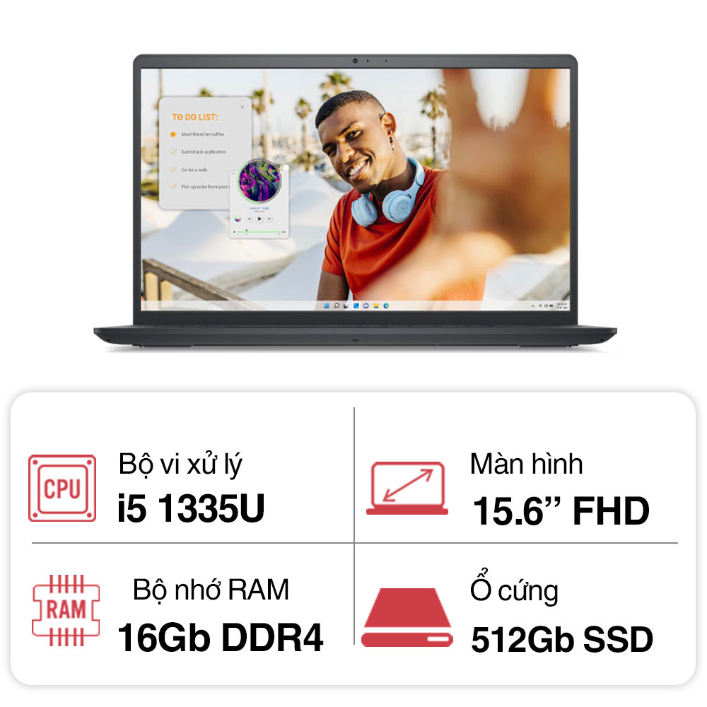 Laptop Dell Inspiron 3530 N5I5791W1 (i5 1335U/ 16GB/ 512GB SSD/15.6 inch FHD/ 120Hz/ Win 11/ Office/ Black/1Y)