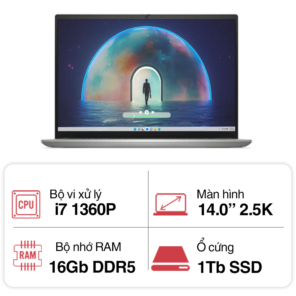 Laptop Dell Inspiron 5430 71015633 (i7 1360P/ 16GB/ 1TB SSD/ RTX 2050 4GB/ 14 inch 2.5K/Win 11/ Office/ Silver/ Vỏ nhôm/1Y)