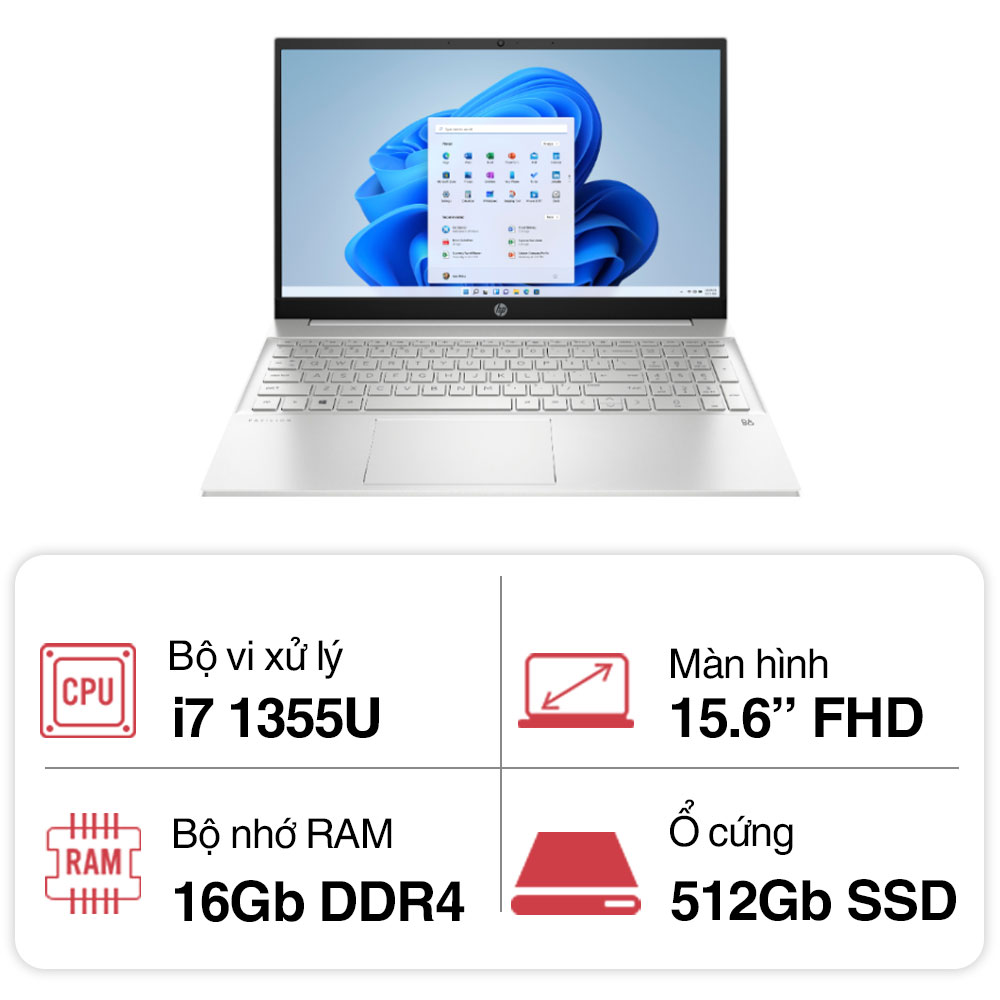 Laptop HP Pavilion 15-eg3112TU 8U6L9PA (i7 1355U/ 16GB/ 512GB SSD/15.6 inch FHD/Win11/ Silver/ Vỏ nhôm)