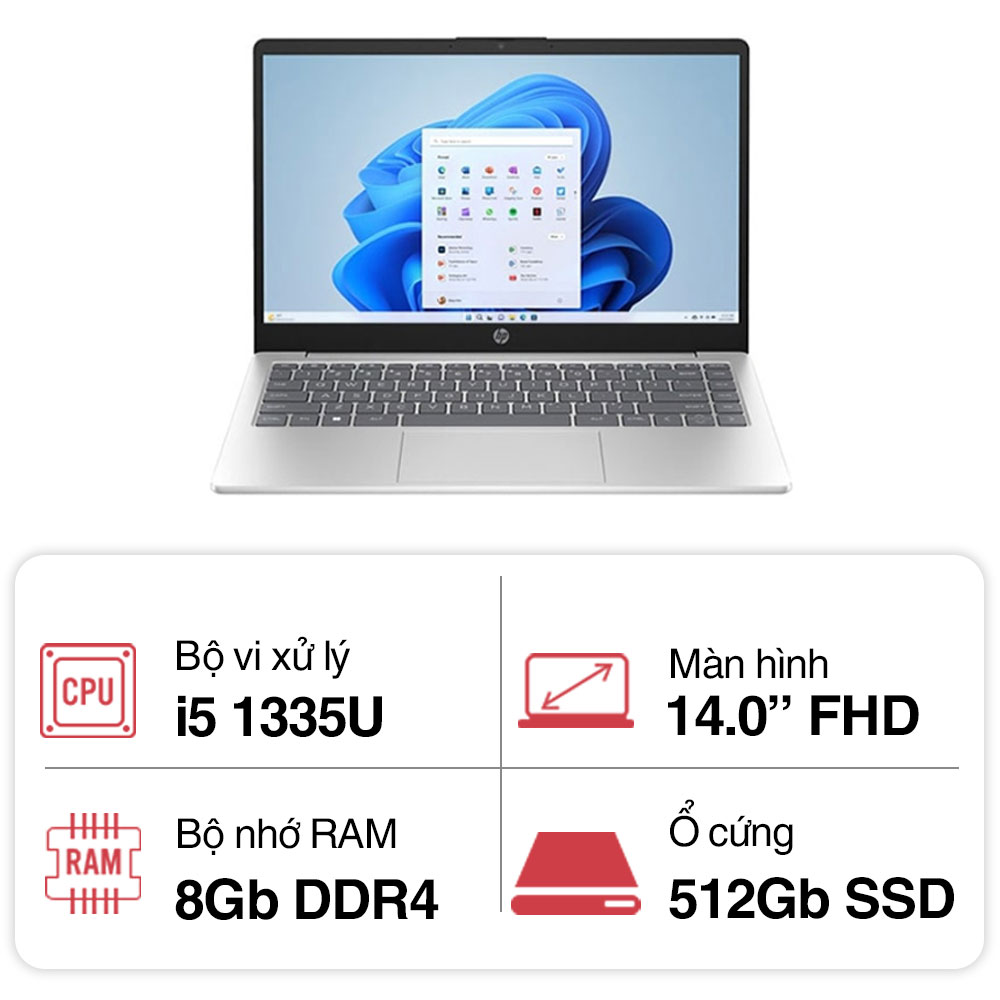 Laptop HP 14s ep0128TU 8U6L5PA (i5 1335U/ 8GB/ 512GB SSD/14 inch FHD/Win11/ Silver)