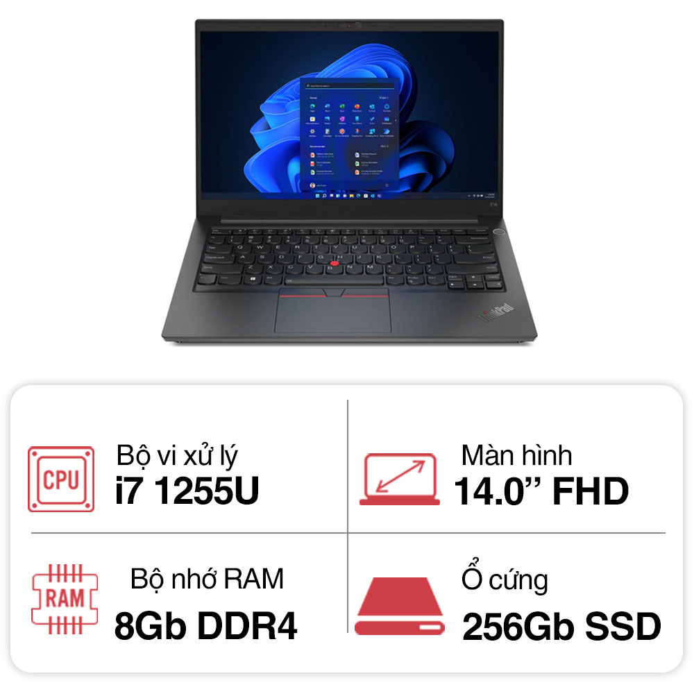 Laptop Lenovo ThinkPad E14 GEN 4 21E300DTVA (i7 1255U/ 8GB/ 256GB SSD/14 inch FHD/NoOS/ Black/ Vỏ nhôm/2Y)