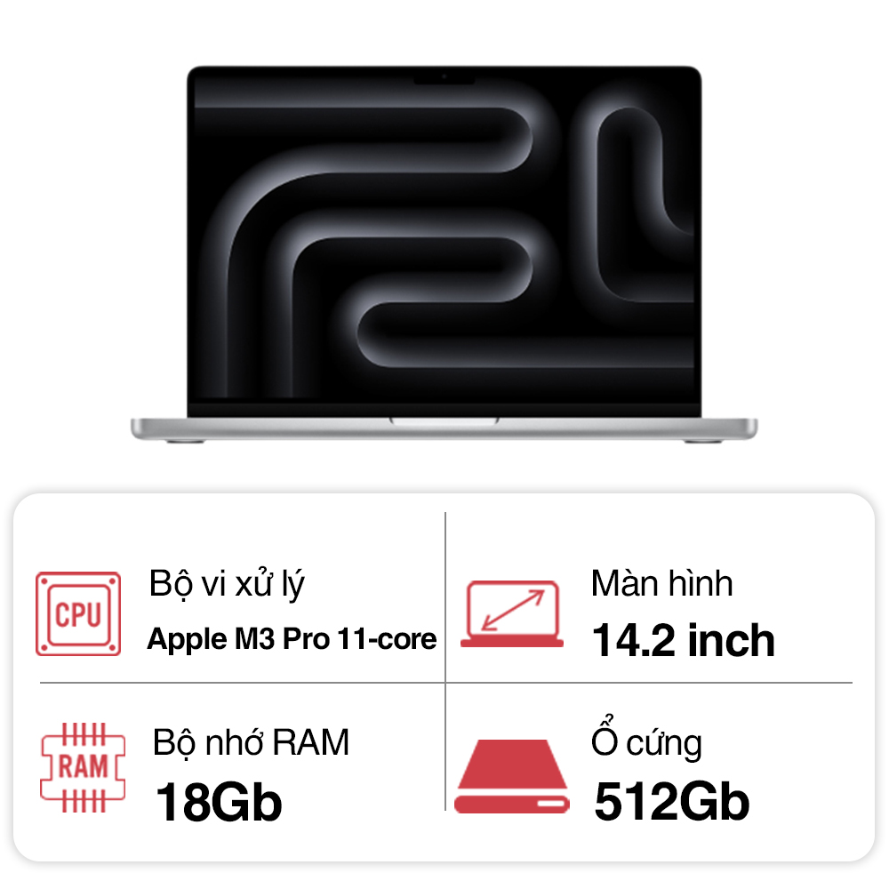 Laptop Apple Macbook Pro M3 Pro MRX63SA/A (11 Core/ 18Gb/ 512GB/ 14.2Inch/ Silver)