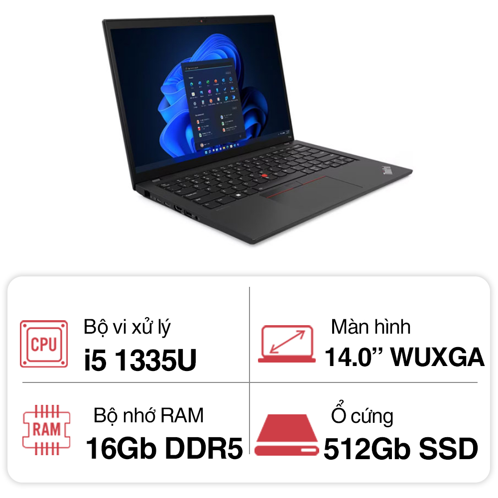 Laptop Lenovo ThinkPad T14 GEN 4 (i5 1335U/ 16GB/ 512GB SSD/ 14 inch WUXGA/ NoOS/ Black/ Carbon/ 3Y)