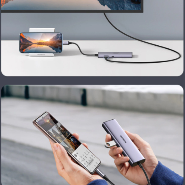 Bộ chuyển đổi Ugreen 90568 USB Type-C sang HDMI, Lan, USB 3.0, SD, PD