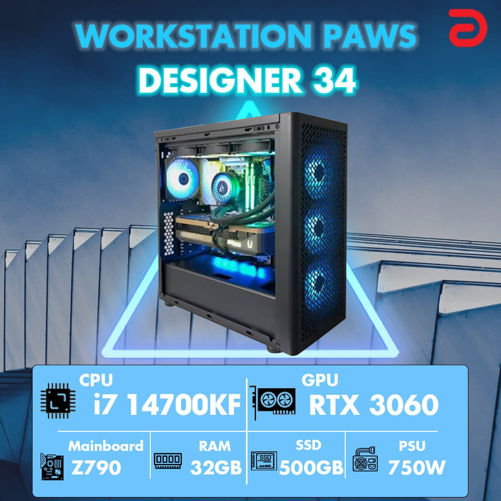 Máy tính PAWS DESIGNER 34 (I7 14700KF/Z790/32GB/RTX 3060 12Gb)