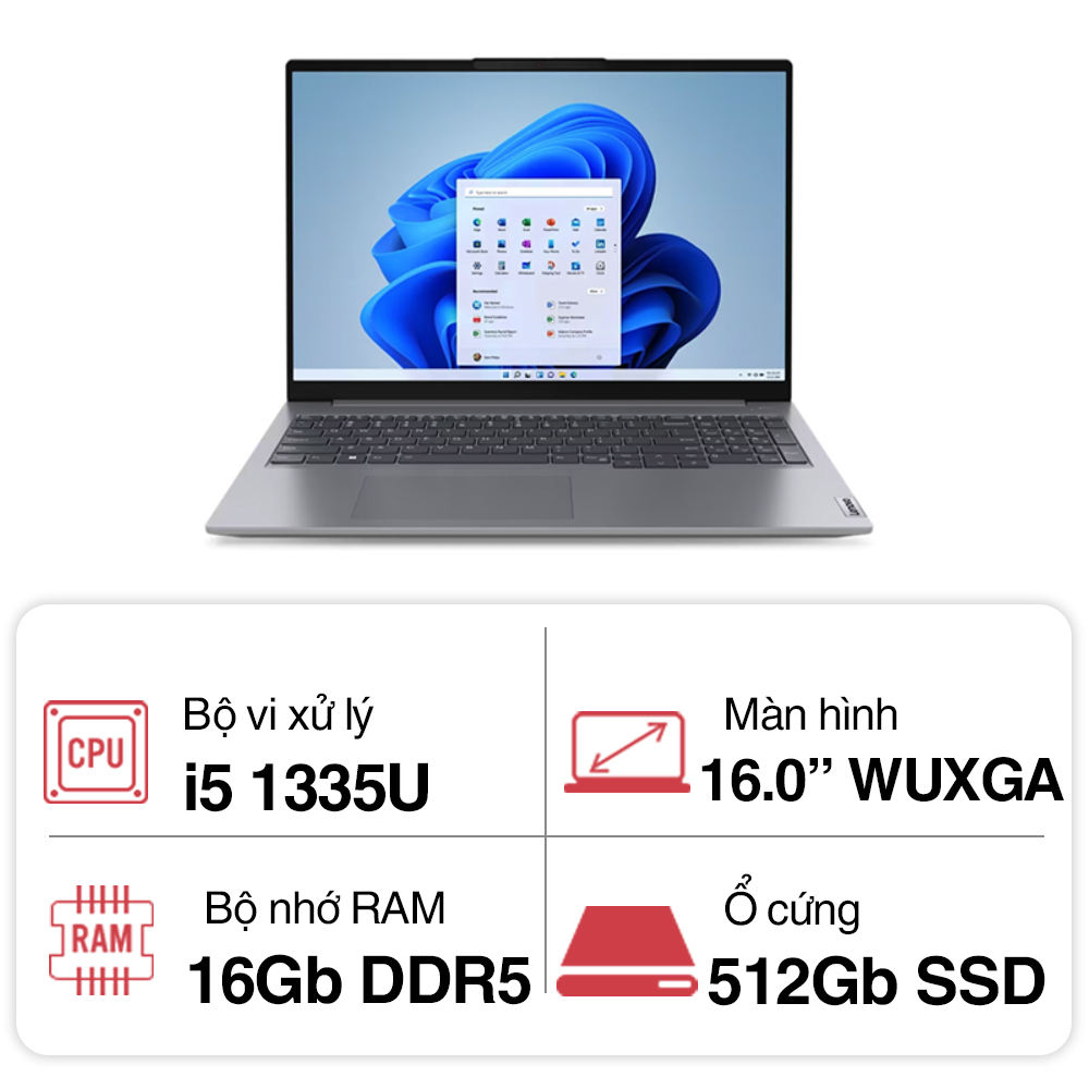 Laptop Lenovo ThinkBook 16 G6 IRL (i5 1335U/ 16GB/ 512GB SSD/16 inch WUXGA/NoOS/ Grey/ Vỏ nhôm/1Y)