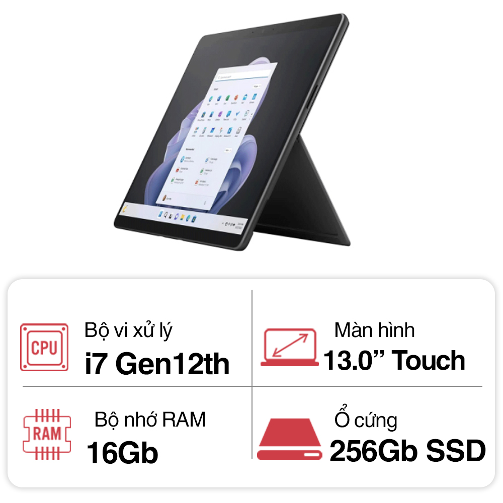 Laptop Microsoft Surface Pro 9 (Core i7 Gen 12th/ 16GB/ 256GB/ 13.0inch Touch/ Windows 11 Home/ Graphite)