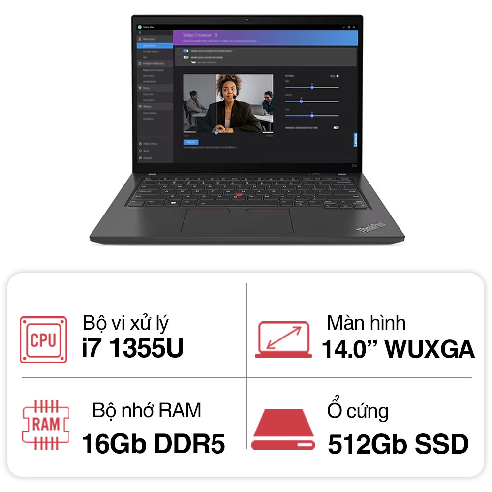 Laptop Lenovo ThinkPad T14 GEN 4 (i7 1355U/ 16GB/ 512GB SSD/ 14 inch WUXGA/ NoOS/ Black/ Carbon/ 3Y)