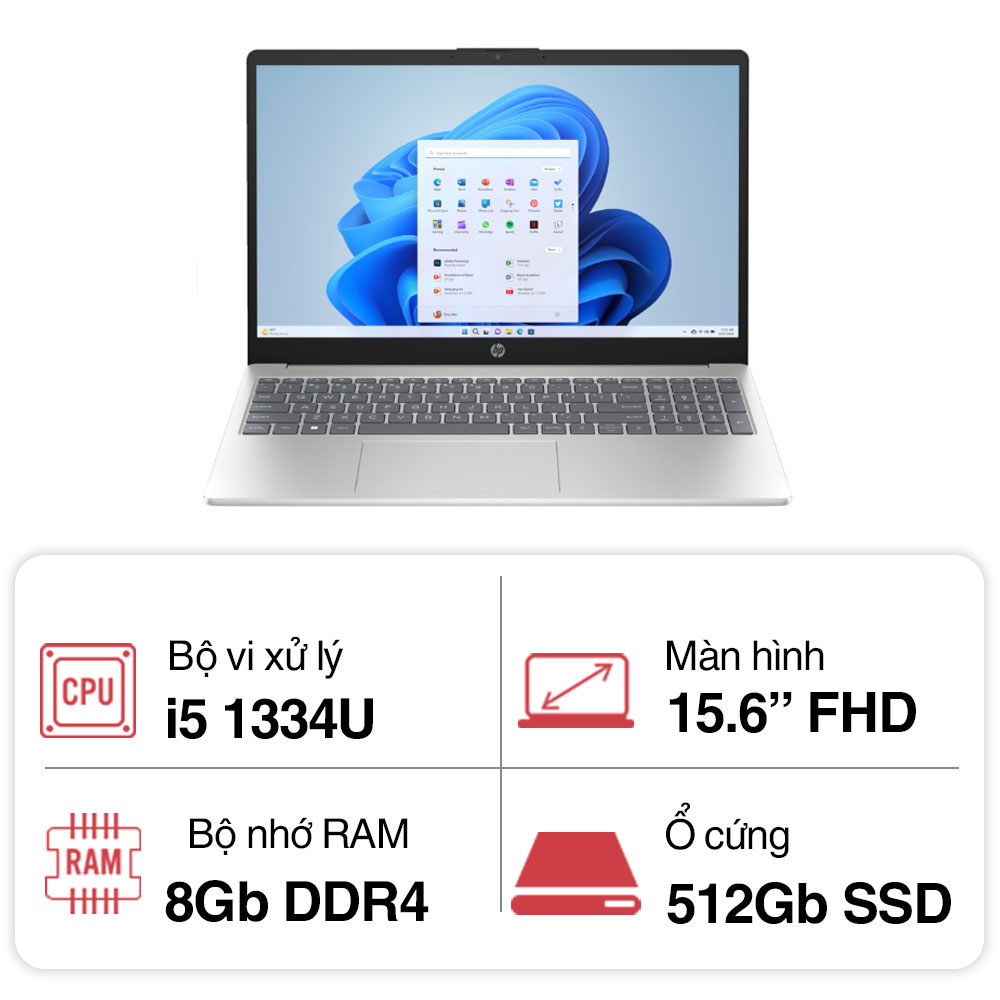 Laptop HP 15 fd0237TU 9Q972PA (i5 1334U/ 8GB/ 512GB SSD/15.6 inch FHD/Win11/ Bạc)