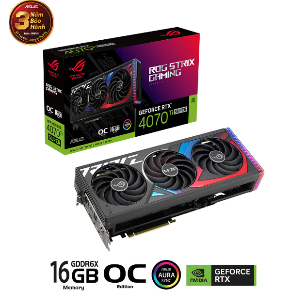 Cạc màn hình Asus ROG Strix RTX 4070 Ti SUPER OC Edition 16GB (GDDR6X/ 256 bit)