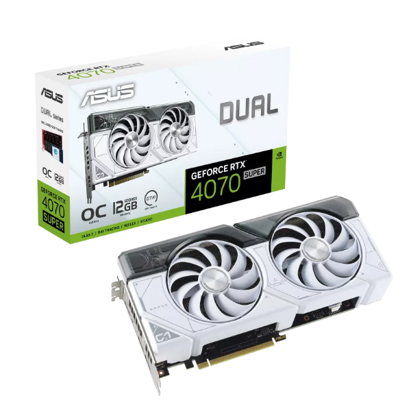 Cạc màn hình Asus Dual GeForce RTX 4070 SUPER White OC Edition 12GB (GDDR6X/ 192 bit)