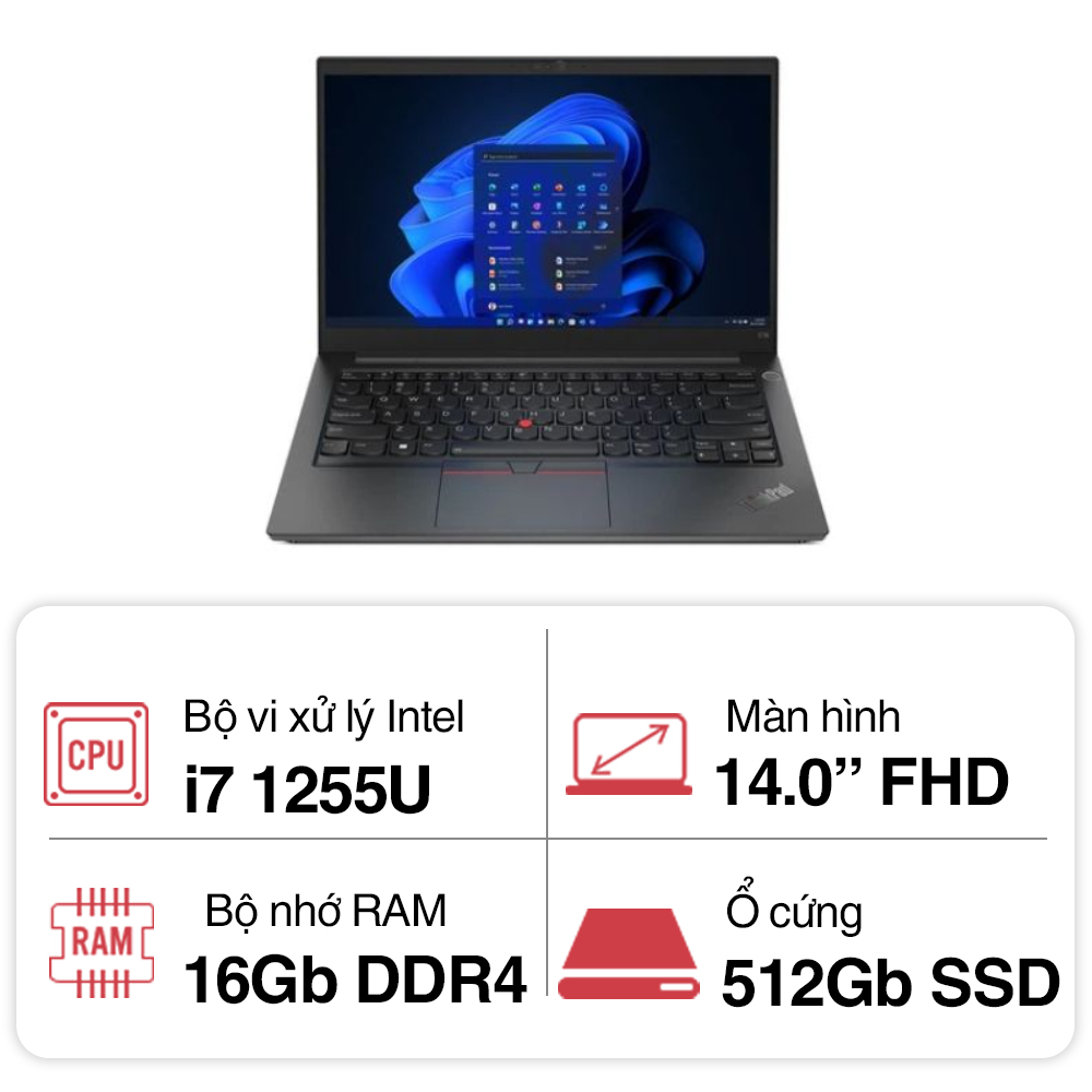 Laptop Lenovo ThinkPad E14 GEN 4 21E300GWVN (i7 1255U/ 16GB/ 512GB SSD/14 inch FHD/Win11/ Black/ Vỏ nhôm/2Y)