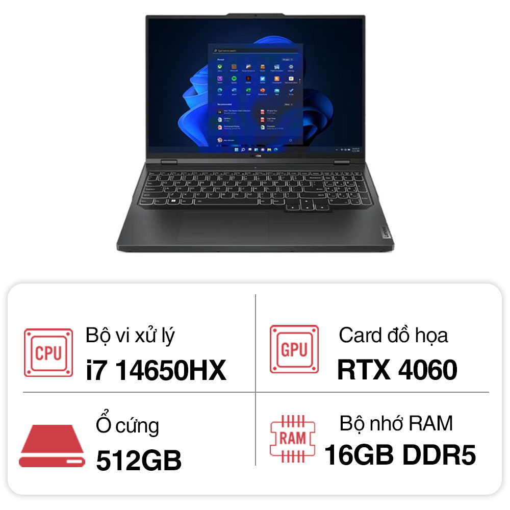 Laptop Lenovo Legion Gaming 5 16IRX9 83DG004YVN (i7 14650HX/ 16GB/ 512GB SSD/ RTX 4060 8GB/ 16 inch WQXGA/ 165Hz/ Win11/ Grey/ Vỏ nhôm/ 2Y)