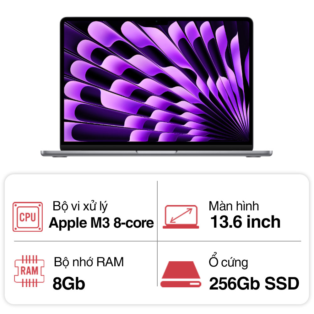 Laptop Apple Macbook Air M3 MRXN3SA/A (8 Core/ 8GB/ 256GB/ 13.6Inch/ Space Gray)