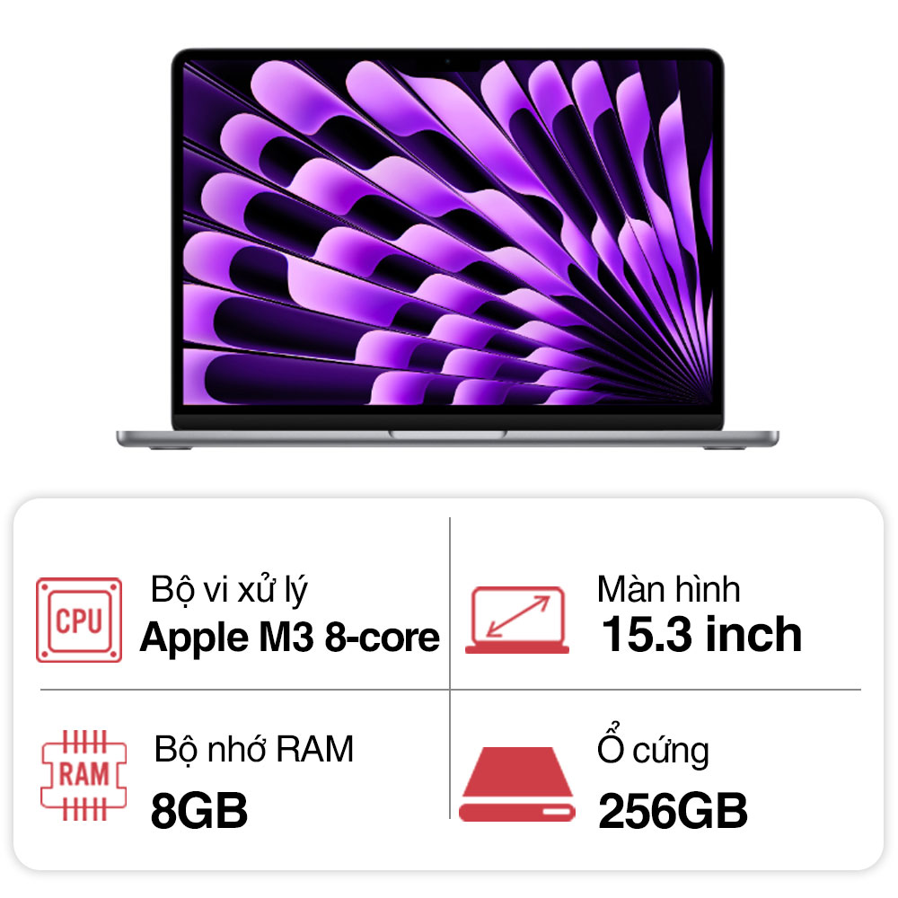 Laptop Apple Macbook Air M3 MRYM3SA/A (8 Core/ 8GB/ 256GB/ 15.3inch/ Space Gray)