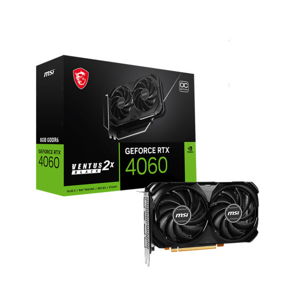 Cạc màn hình MSI GeForce RTX 4060 VENTUS 2X BLACK OC (8GB/ GDDR6/ 128 bit)