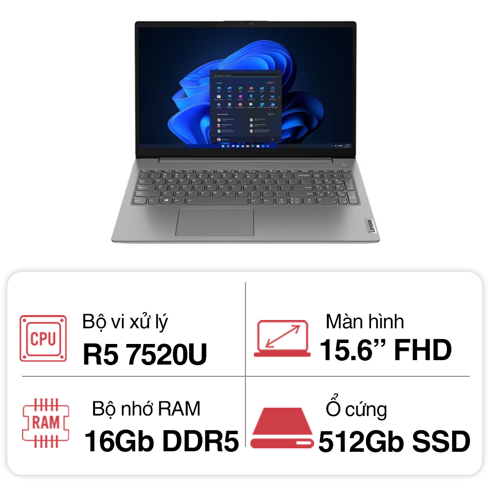 Laptop Lenovo V15 G4 AMN 82YU00V9VN (R5 7520U/ 16GB/ 512GB SSD/15.6 inch FHD/Win11/ Grey/2Y)