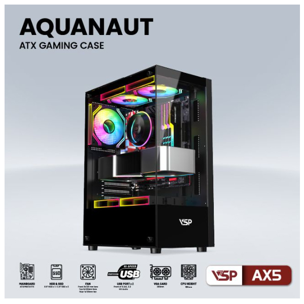 Vỏ máy tính VSP AQuanaut AX5  Đen