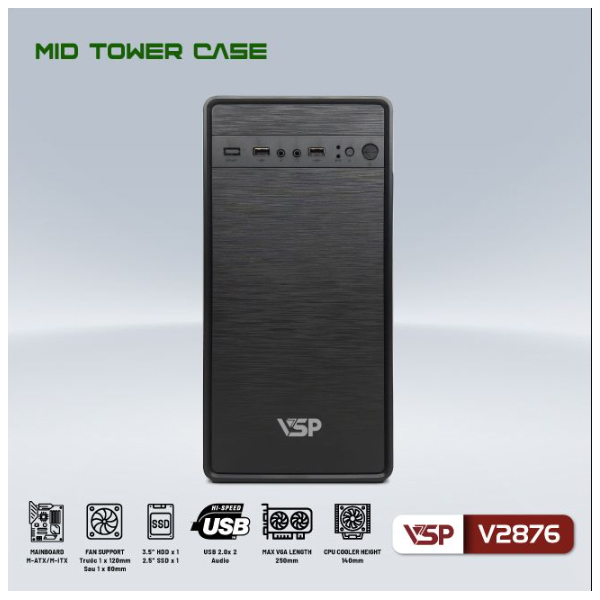 Vỏ máy tính VSP V2876 Đen
