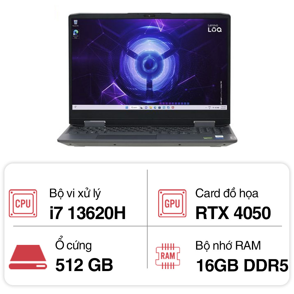 Laptop Lenovo LOQ Gaming 15IRH8 82XV00QXVN (i7 13620H/ 16GB/ 512GB SSD/ RTX 4050 6GB/ 15.6 inch FHD/ 144Hz/ Win11/ Storm Grey/2Y)